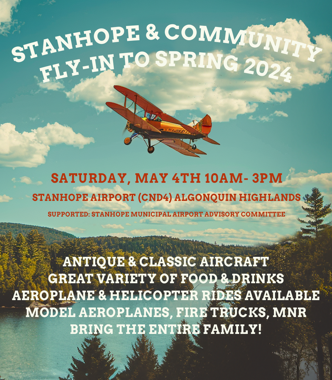 Image shows poster for Stanhope and Community Fly-In to Spring event.