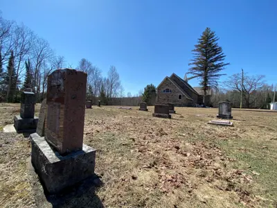 Image shows a cemetery in autumn. 