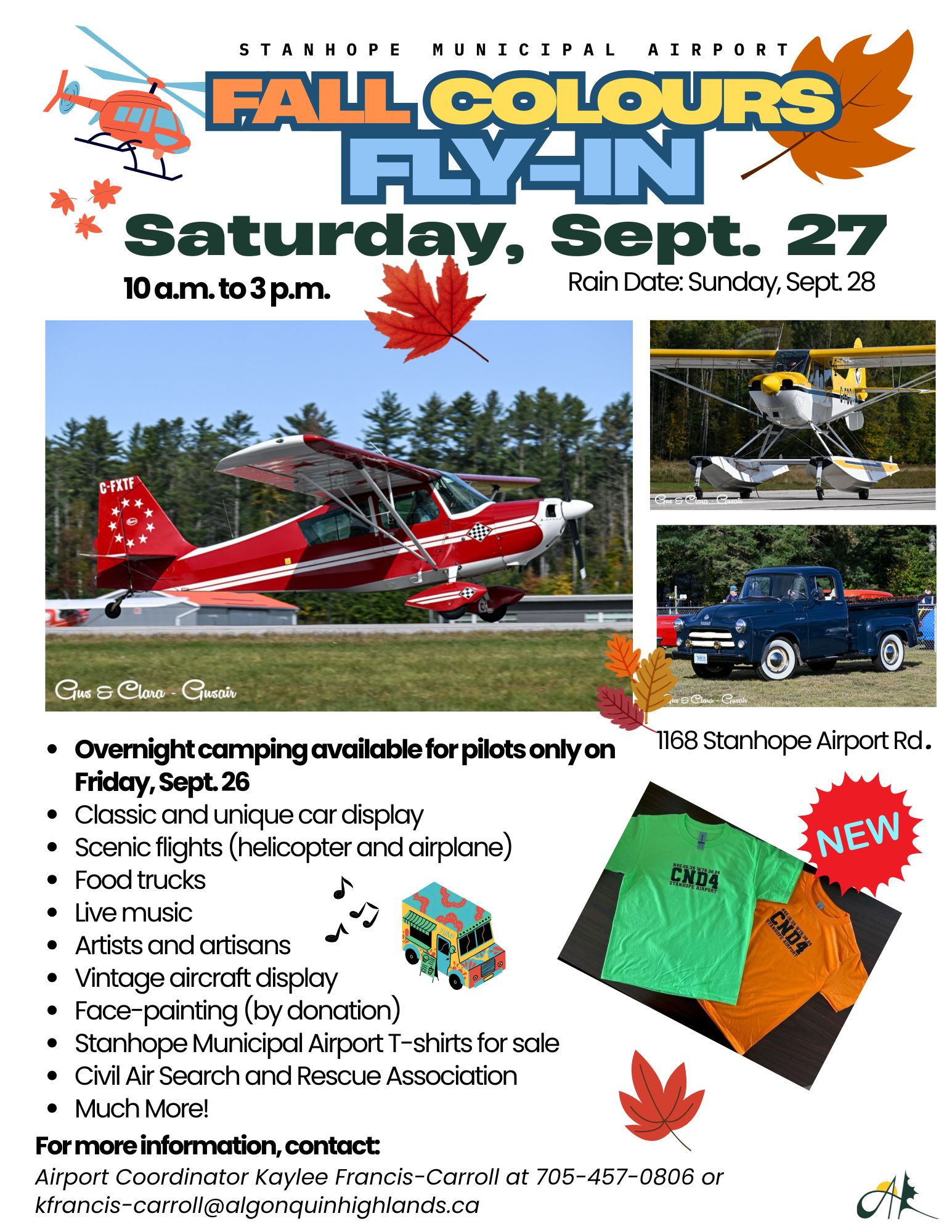 Image shows poster for fall colours fly-in at the Stanhope Municipal Airport on September 27, 2025.