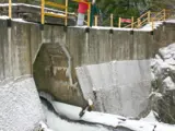 Image shows the dam above the log chute. 