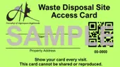 A sample Waste Disposal User ID card. The card is lime green.