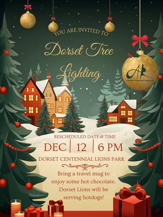 Image shows poster for Dorset tree-lighting event.