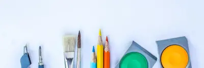 Image shows art tools. 