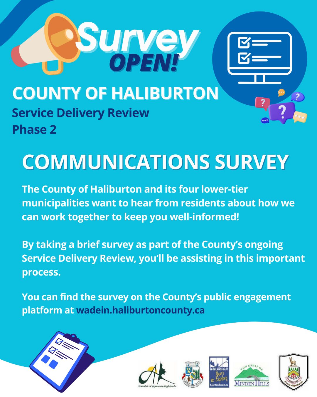 Image shows a poster promoting Service Delivery Review Communications Survey.