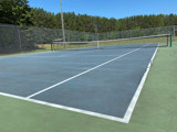 Image shows a tennis court. 