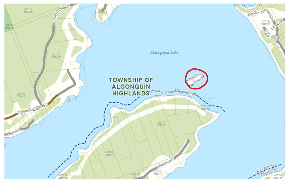 Image shows a map highlighting an island property.