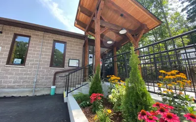 Image shows exterior of Dorset Recreation Centre. 