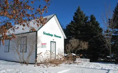 Image shows the Stanhope Museum in winter. 