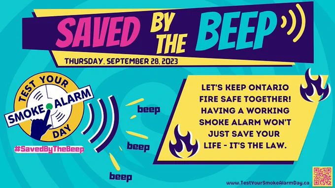 Image shows a poster encouraging people to test their smoke alarms. The campaign is called Saved by the Beep.
